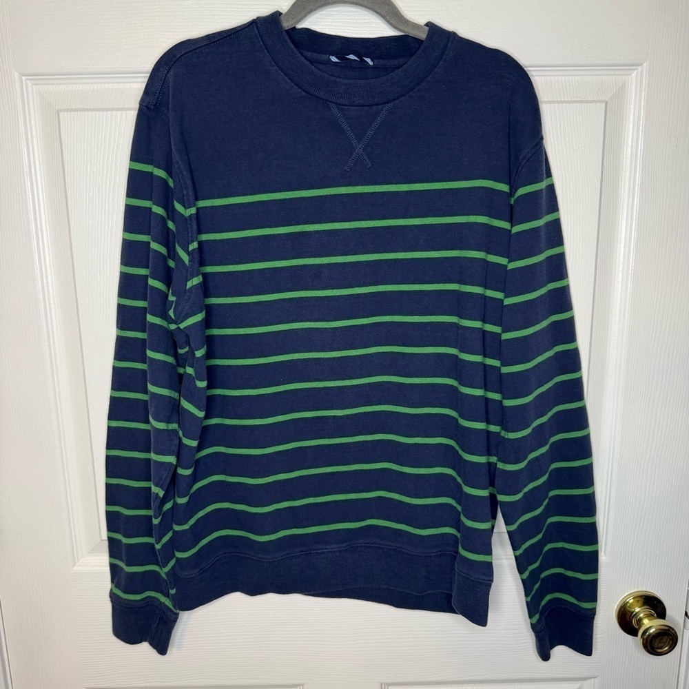 Brooks Brothers “346” Men's Crewneck Sweatshirt in Navy Green Stripes Large GUC